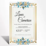 Royal Blue Floral Frame Wedding Invitation